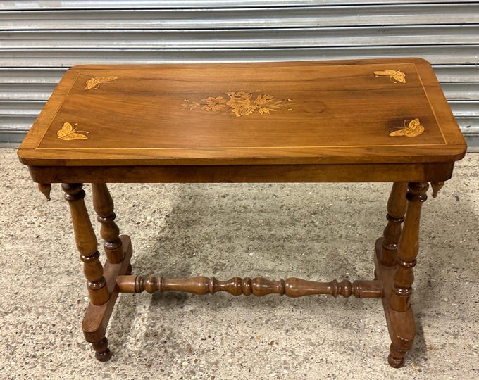 Lovely Antique Console Side Table with Beautiful Butterfly, Floral Inlaid Decoration