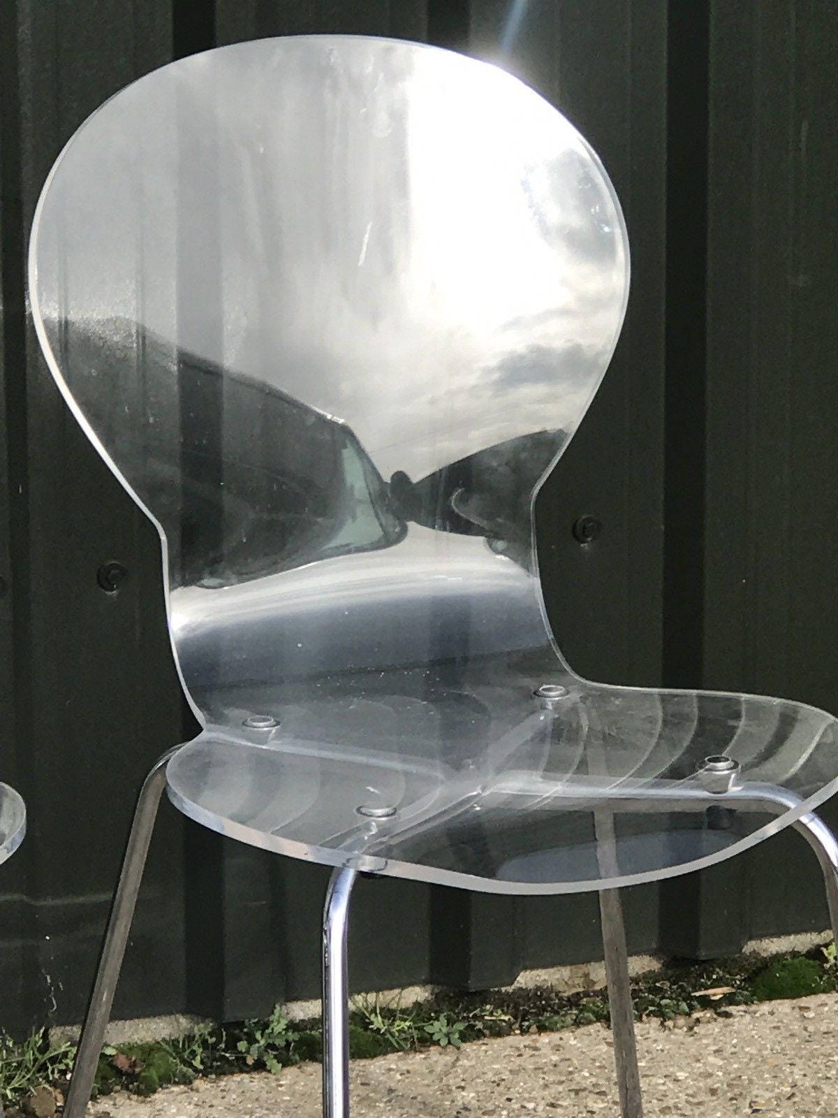 Pair Of Retro Designer Perspex Clear Plastic Chairs