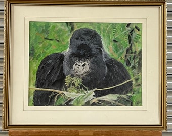 Lovely Framed and Glazed Oil Painting of a Mountain Gorilla - signed