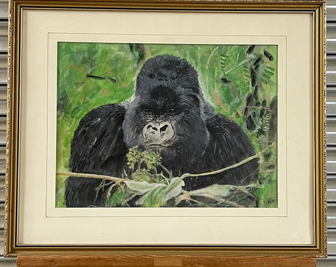 Beautiful Framed and Glazed Original Oil Painting on Board of a Mountain Gorilla