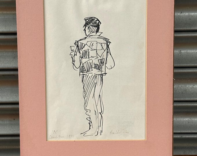 Original 1986 Ink Sketch by Charlotte Fawley – “Crush Bar” Depicting Nureyev