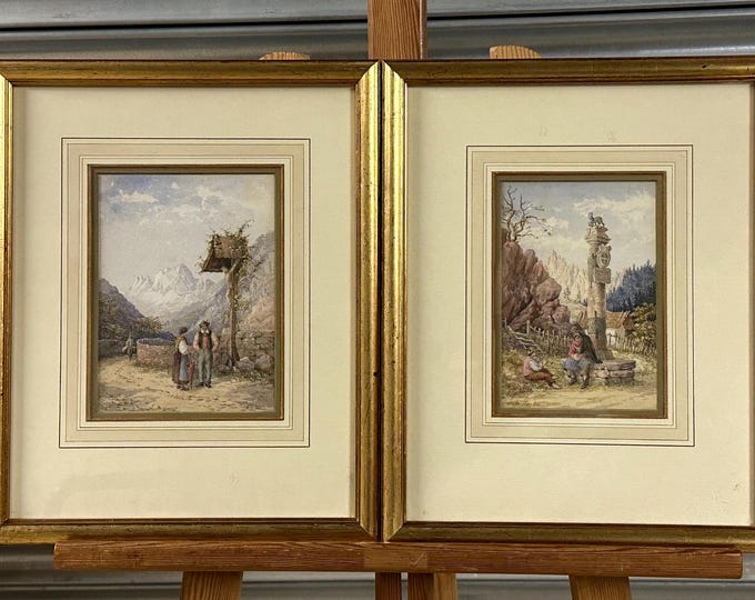 Pair of Antique Watercolours by Irish Artist, Agnes Bonham (1837–1906) Austrian  Alpine Scenes – Innsbruck and Austrian Tyrol