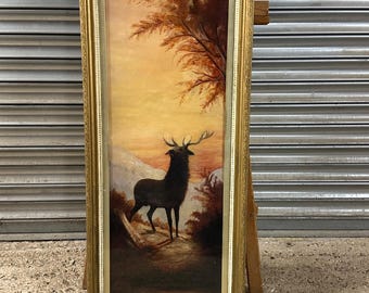 Antique 19th Century Oil Painting Of A Stag In The Highlands After Emilie Vouga