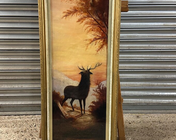 Antique 19th Century Oil Painting Of A Stag In The Highlands After Emilie Vouga