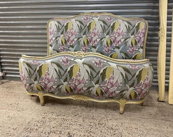 Vintage French Louis XV Style King Size Bed With Rare Matching Laura Ashley Curtains