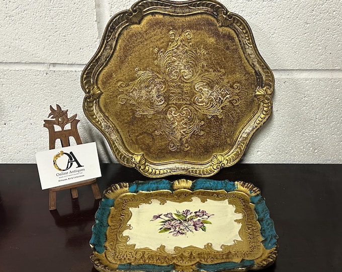 Vintage Italian Florentine Tray - Hand Painted Tray with Florals - Made In Italy - 1950’s