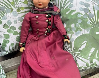 Rare Early 1900’s Fano Girl Doll In Traditional Dress With Letter From Previous Owner
