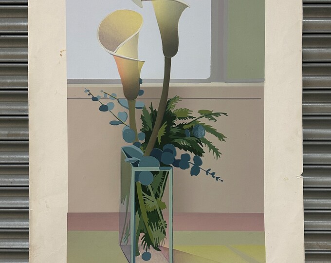 Beautiful Screenprint By Artist Rita Burns Titled Lillies