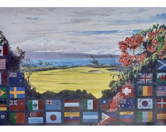 The World Cup of Golf 1987 Limited Edition 84/100 Print #Kapalua, Bay Course, Hawaii, from the Jim Fitzpatrick Collection.