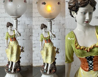 Beautiful Large 1970’s Capodimonte Female Figurine Floor Lamp