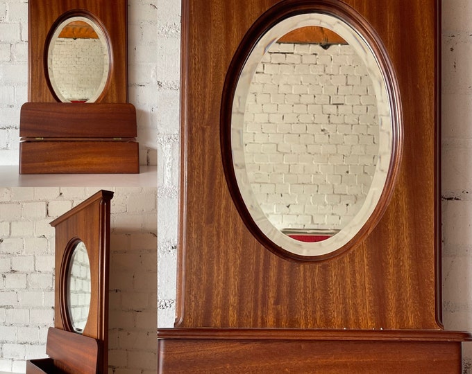 Original 1980’s Retro Teak Entry / Hallway Mirror With Hinged Storage Box