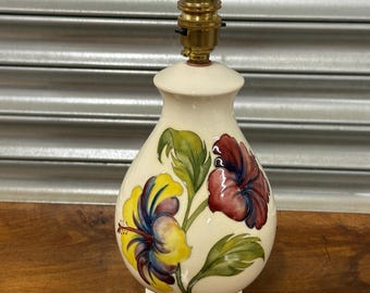 Moorcroft Hand-Painted Floral Pottery Lamp Base – Tubelined – Cream Ground – Collectors Piece