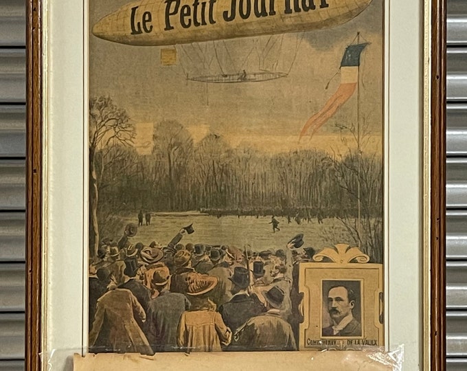 Framed The French Airship Le Petit Journal Lithograph Dated 3rd January 1909