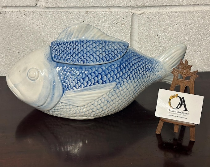 Vintage Faiancas Neto & Gomes Portugal Majolica Fish Shaped Covered Soup Tureen