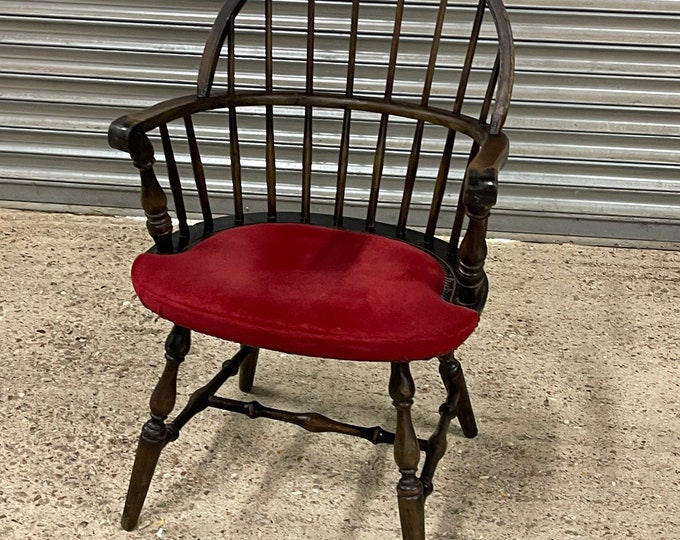 Gorgeous Antique Windsor Chair with Red Velvet Seat Area - So Comfortable !!