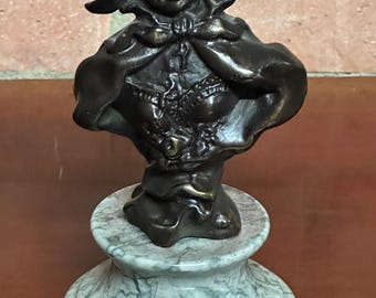 Vintage Bronze Bust of Young Girl on Marble Plinth – Classical Figure Sculpture