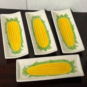 Vintage Knobler Corn On The Cob Plates Servers, Made Japan Set Of 4