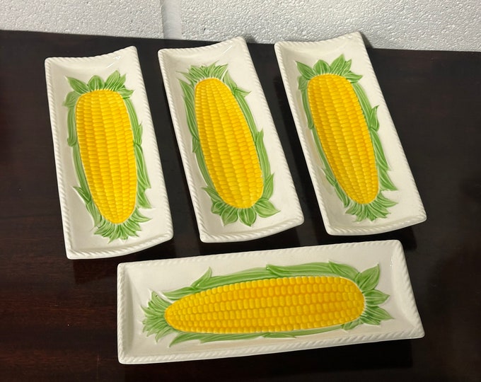 Vintage Knobler Corn On The Cob Plates Servers, Made Japan Set Of 4