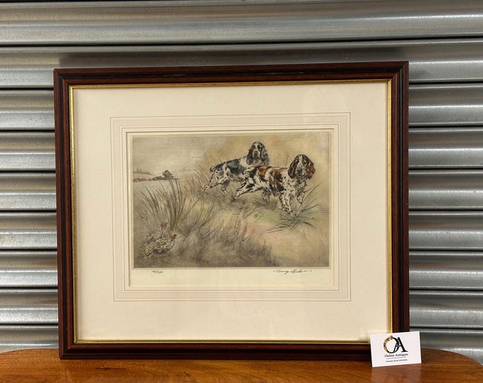 Lovely Henry Wilkinson Drypoint Etching, Cockers & Partridge Art - Limited Edition 106/250