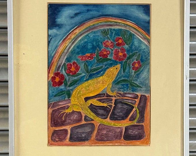Original Watercolour by ‘Buttercup’ Garrad Titled Rainbow, Lizard & Cistus 1982