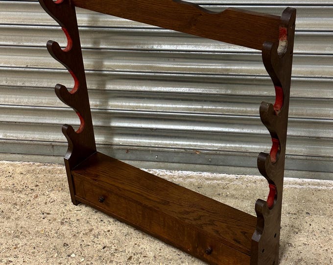 Vintage 1950’s /60’s Wooden Hunting Rifle Rack With Single Drawer Storage