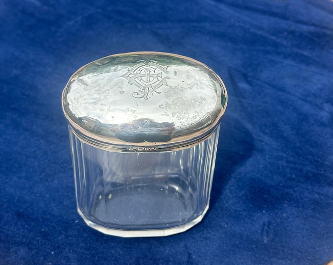 Victorian Sterling Silver 1897 Topped Glass Dressing Table Jar