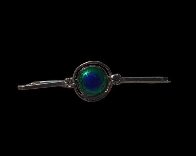 Beautiful Antique Art Nouveau Sterling Silver Peacock Eye Brooch
