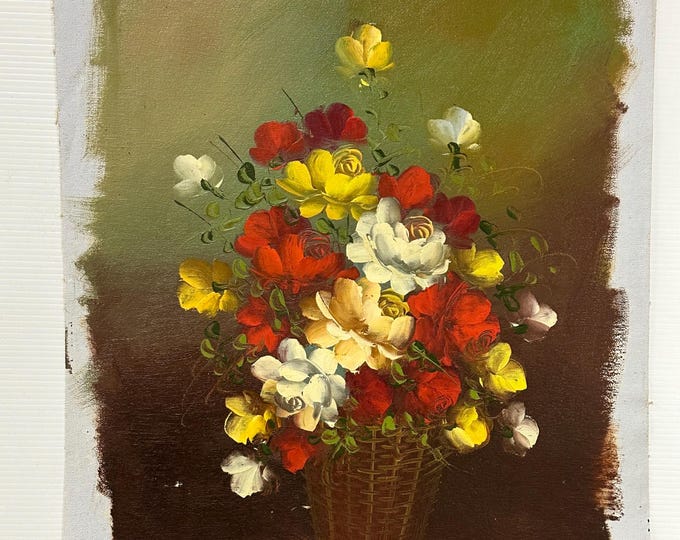 Stunning Vintage Still Life Of Flowers Oil Painting On Linen Signed ‘Simon’