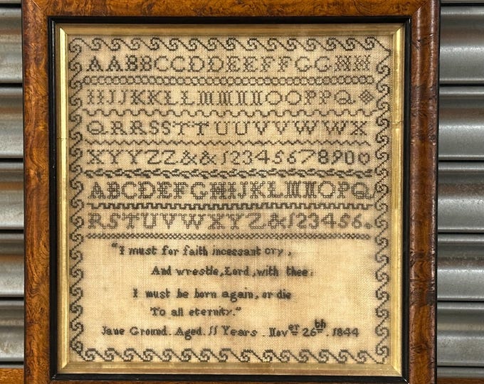 Lovely Early Victorian Schoolgirl Sampler Dated 1844 - Jane Ground