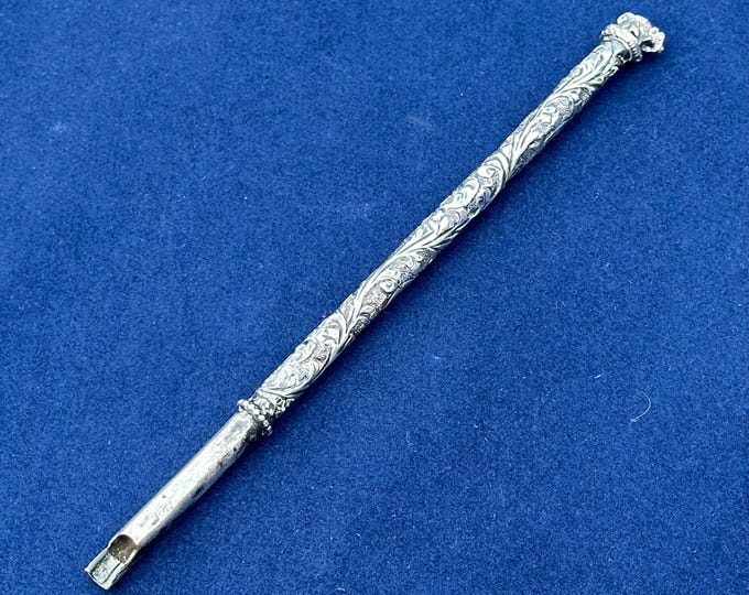 Antique Chinese Export Silver Dip Pen c1900 Ornate Desk Writing Item with Elephant Finial