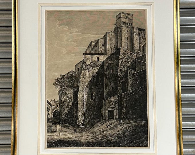 Large Engraving View Of The Remains Of Rupe Tarpea, Rome By Luigi Rossini 1822
