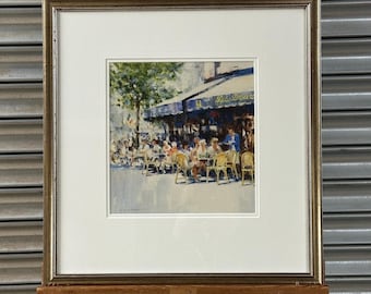 Laurence Fish, Les Deux Magots, Paris Signed Gouache & Watercolour - Cafe Scene