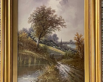 Beautiful Original 19th Century Framed and Glazed Painting Of A Typical English Countryside View