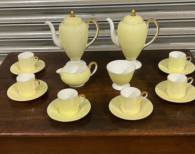 Stunning 1930’s Wedgwood W4098 Lemon Porcelain Coffee Pot and Cup and Saucer Sets