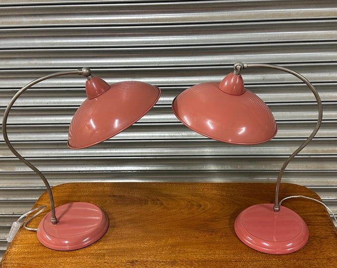 Lovely Pair Of Vintage Retro Mid Century Style Table Lamps - Pink Table Lamps