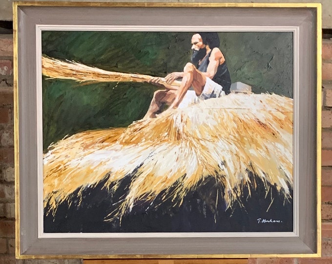 Beautiful Acrylic On Canvas Of A Man Making Hay By Tony Abraham