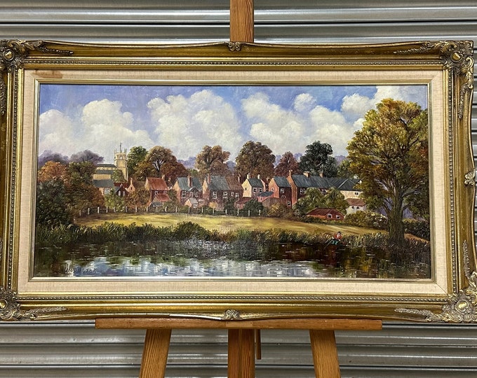 Beautiful Oil Painting Depicting A Village Landscape Scene Signed Woodcock