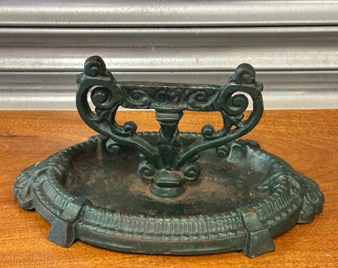 Antique Green Enamel Painted Cast Iron Boot Scraper