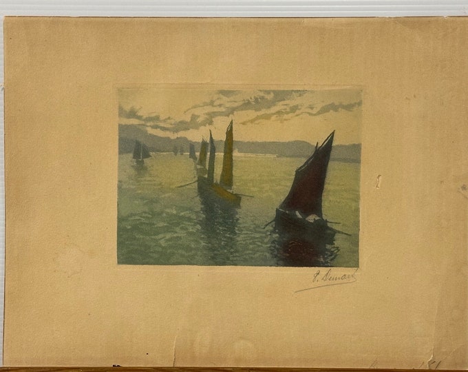 Antique Hand Coloured Mezzotint/Aquatint Of Yachts On A Lake
