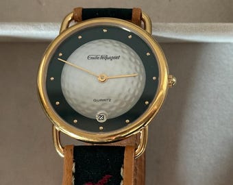 Superb Vintage Emile Pequignet Golf Ball Watch With Leather Golf Design Strap