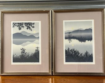 Lovely Pair of Framed Screen Prints, Moonrise I & Moonrise II, by Sally Richmond
