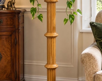 Vintage Wooden Torchère Fluted Column Pedestal Plant Vase Display Stand
