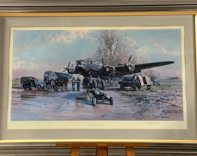 David Shepherd signed limited edition print 414/850 - Titled ‘Winter of '43 Somewhere in England’   A Lancaster Bomber Being Refuelled