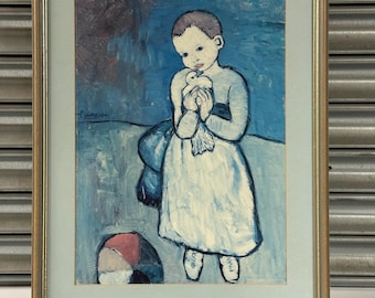 Framed & Glazed Vintage 1991 Print Titled Child With Dove After Pablo Picasso