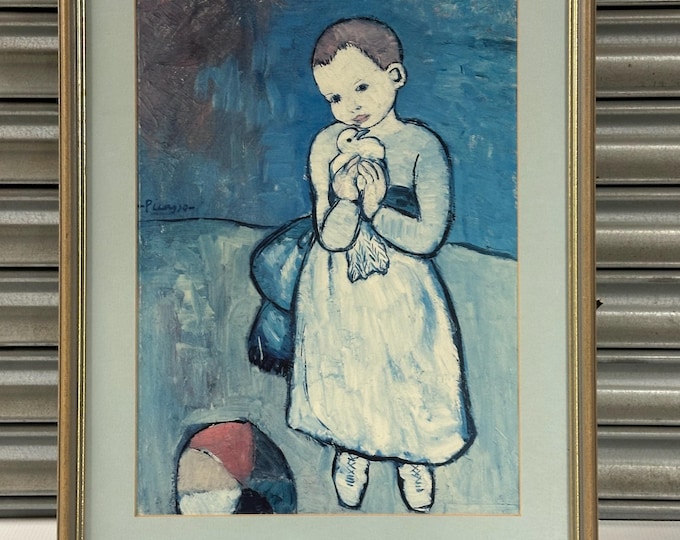 Framed & Glazed Vintage 1991 Print Titled Child With Dove After Pablo Picasso