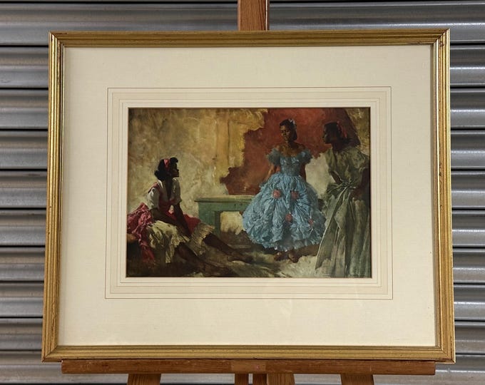 Lovely Gilt Framed Print Of Black Dancers By Artist Sir William Russell Flint