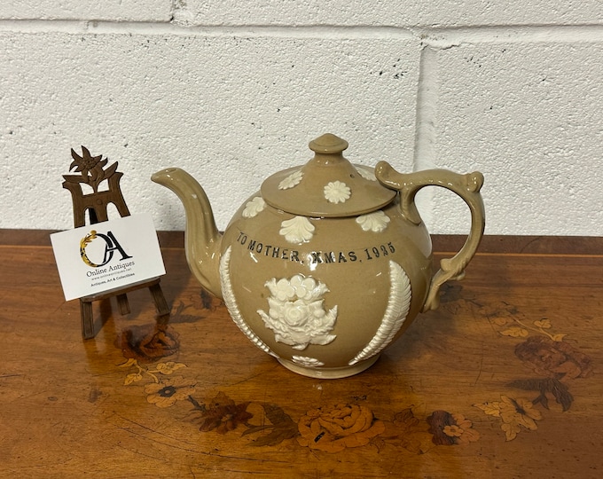 Lovely Salt Glazed Stoneware Teapot with Christmas with 1925 Christmas Dedication