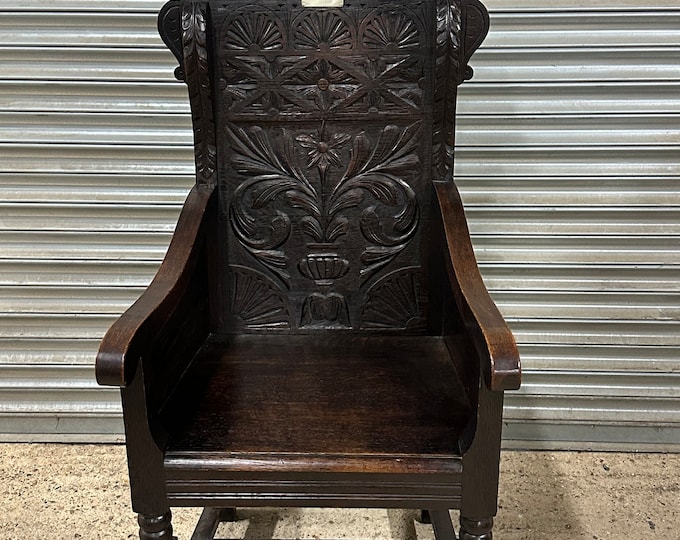 Stunning Rare Welsh Antique ‘Bardic’ Wainscot Oak Armchair