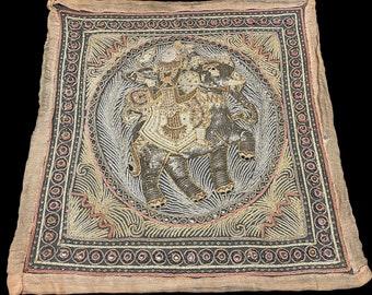 Vintage Burmese Silk Tapestry Embroidery Depcting an Elephant.