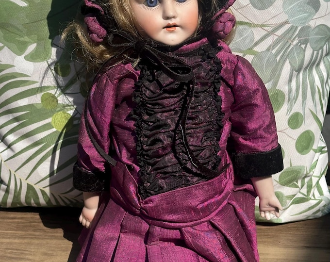 Rare Antique German (?) Doll With Porcelain Head & Leather Body 44cms H